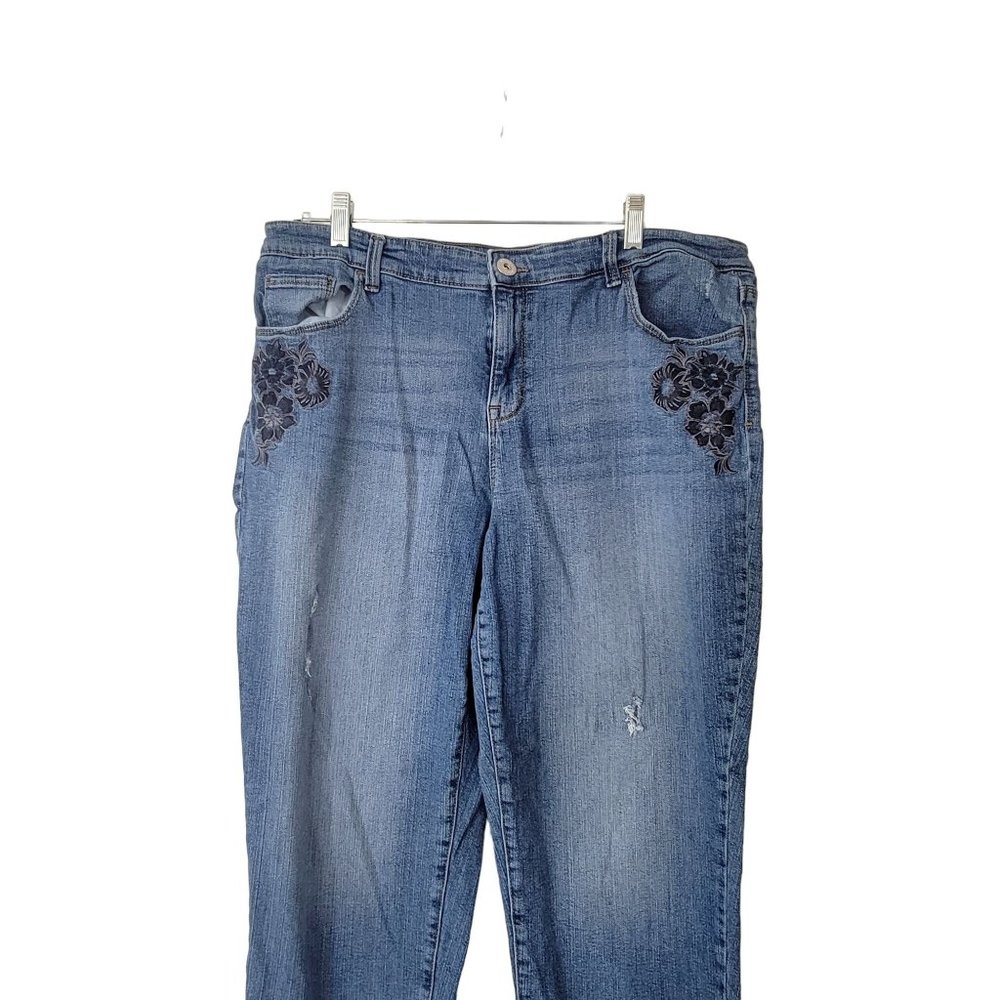 Style & Co Denim Blue Floral Embroidered Boyfriend Jeans - Picture 3 of 6